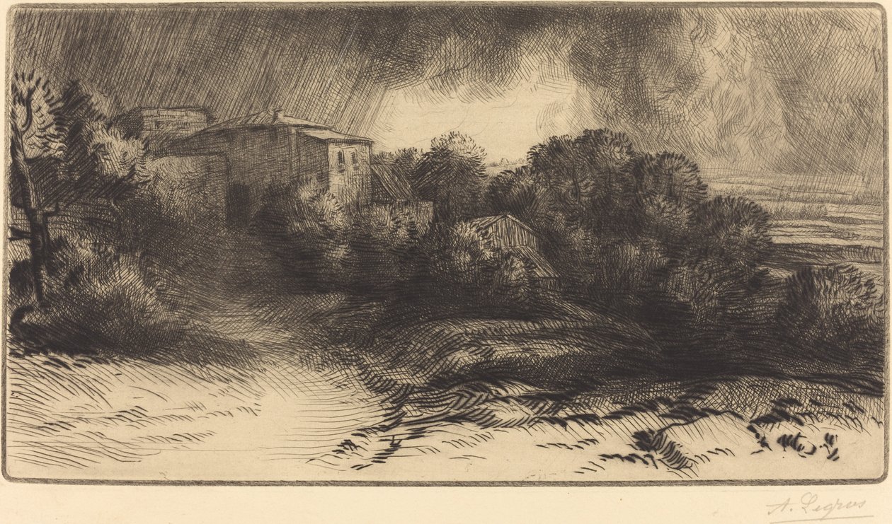 Fırtınada Görülen Çiftliğin Görünümü by Alphonse Legros