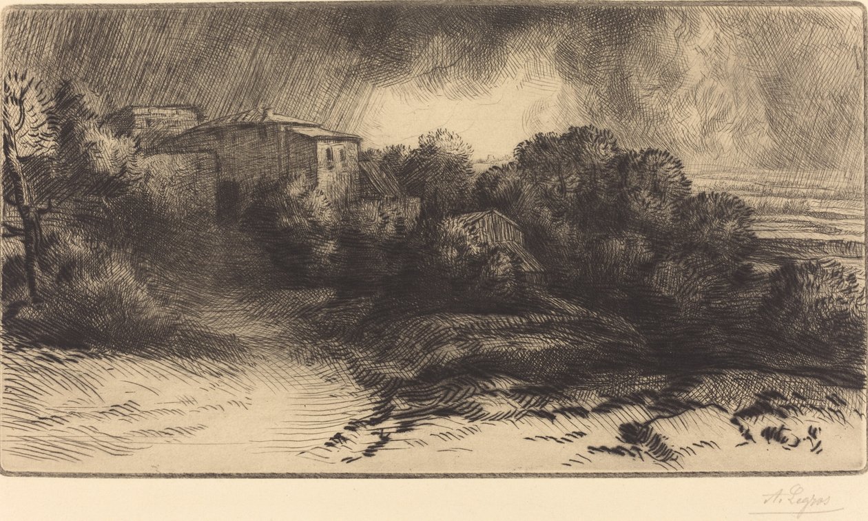 Fırtınada Görülen Çiftliğin Görünümü Fırtına efekti. by Alphonse Legros