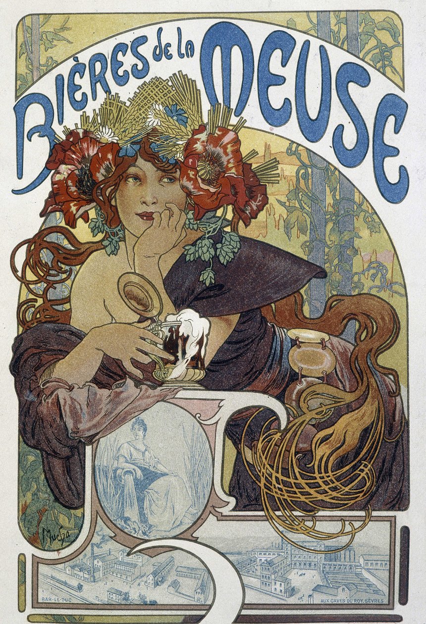 Meuse biraları - reklamcılık, Art Deco. by Alphonse Marie (after) Mucha