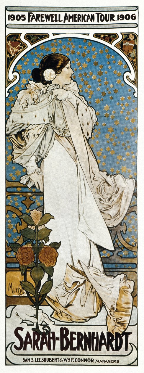 Sarah Bernhardt'ın Farewell American Tour'undan bir afiş by Alphonse Marie Mucha