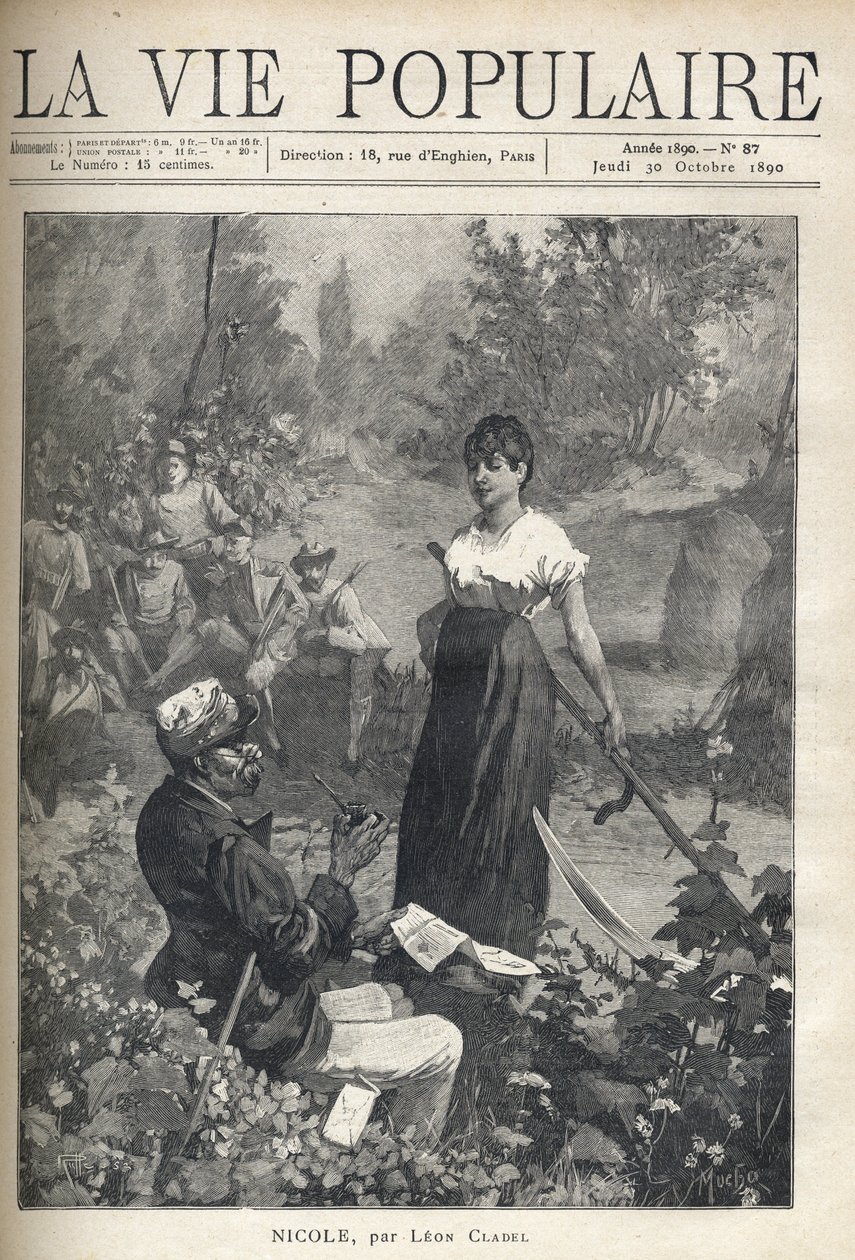 Yaşlı bir adam, elinde sahte bir orakçı tutan güzel bir genç köylüye bir mektup okur. Avcılar uzaktan olayı izliyor. Alfons Maria Mucha