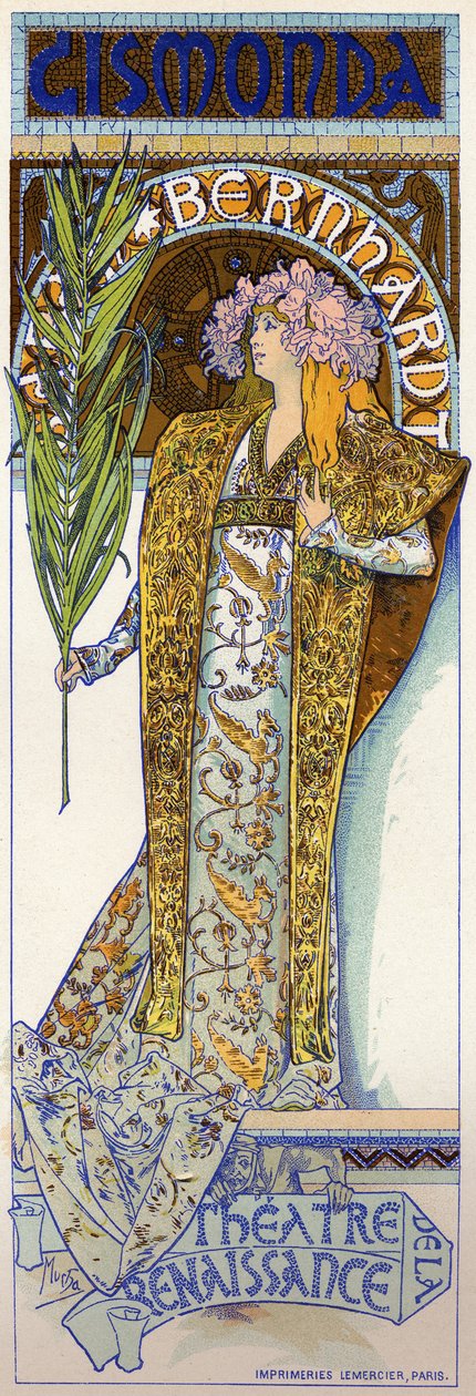 Eğlence. Gismonda, Victorien Sardou'nun Paris'teki Theatre de la Renaissance'ta Sarah Bernhardt'la oynadığı oyun. Poster: Mucha, Fransa by Alphonse Marie Mucha