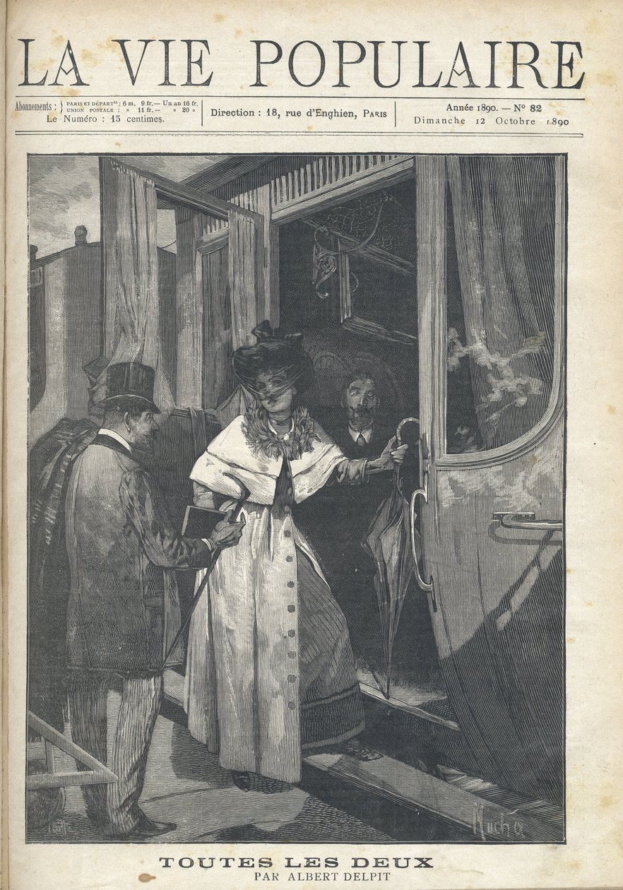 Bir istasyonun peronunda trene binen bir kadın ve bir erkek arasındaki veda. Alfons Maria Mucha