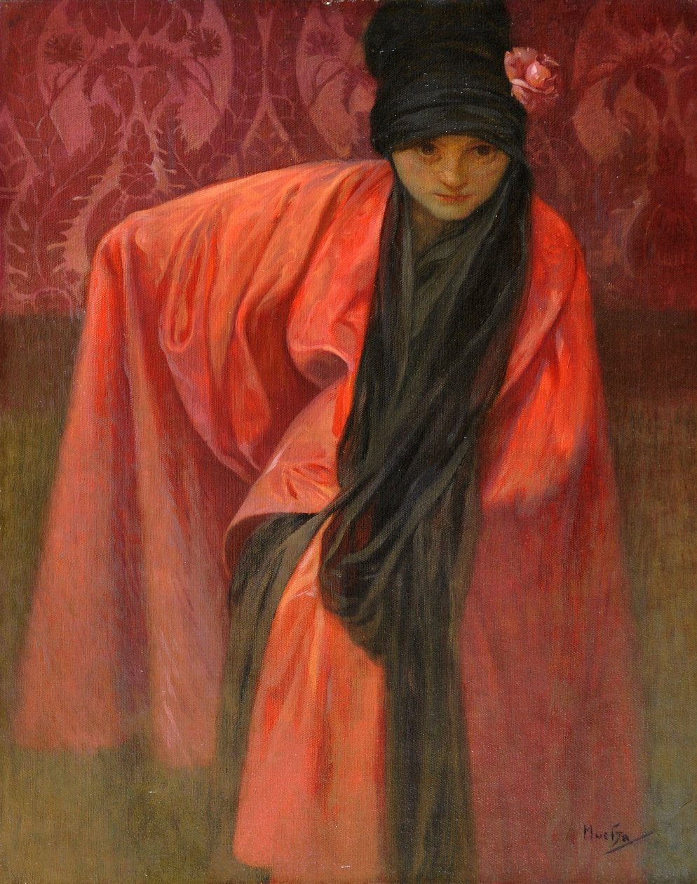 Kırmızılı Kız par Mucha, Alfons Marie (1860-1939), c. 1914 - Tuval üzerine tempera, 60,5x47 - Özel Koleksiyon by Alphonse Mucha
