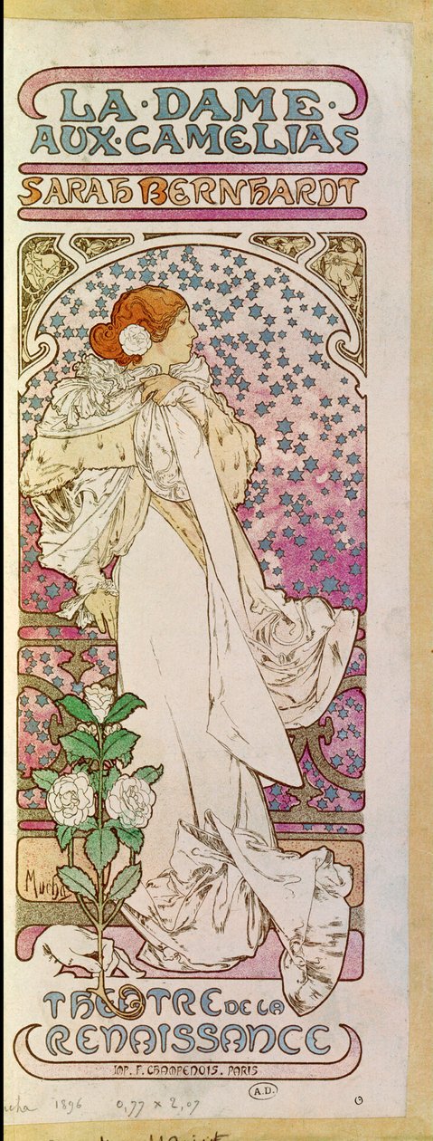 Aktris Sarah Bernhardt ile La Dame aux Camelias, Theatre de la Renaissance, Paris 1894 (poster) by Alphonse Marie Mucha