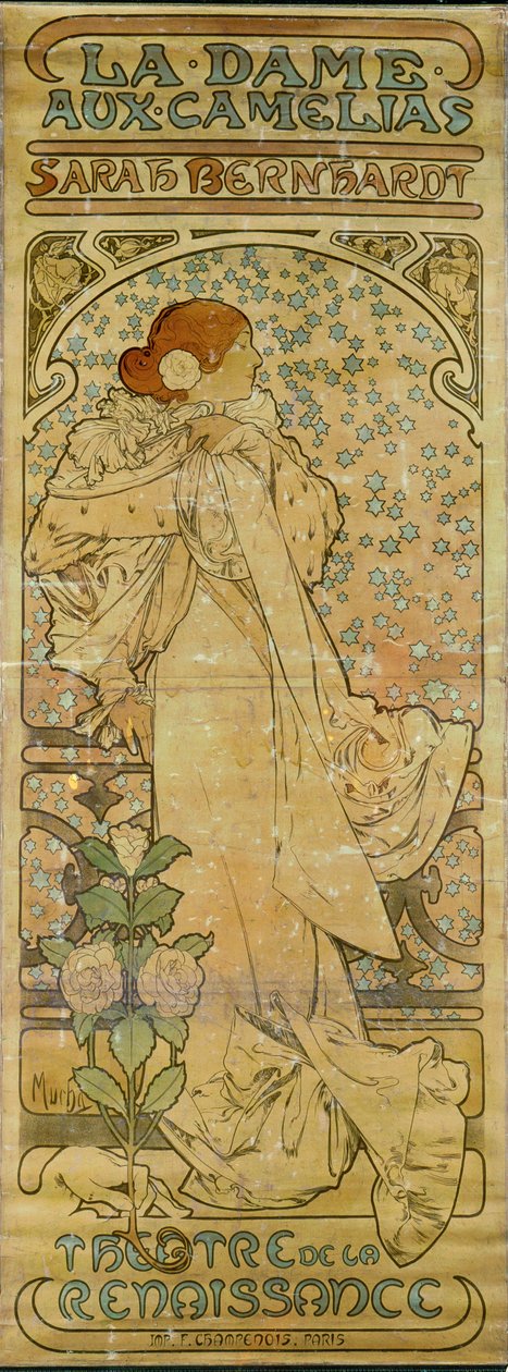 Aktris Sarah Bernhardt ile La Dame aux Camelias, Theatre de la Renaissance, Paris 1894 (poster) by Alphonse Marie Mucha