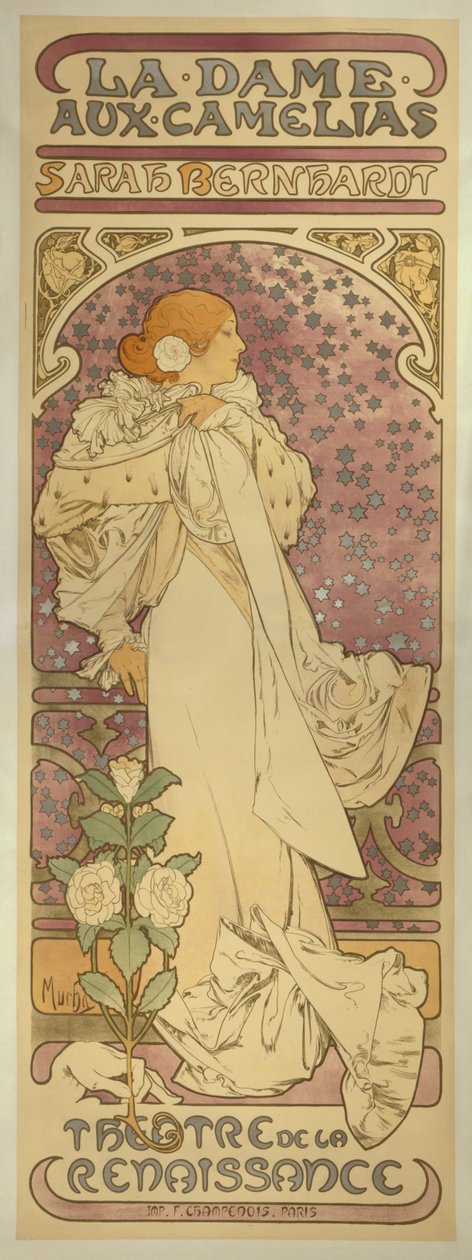 Sarah Bernhardt ile "La Dame aux Camélias", by Alphonse Mucha
