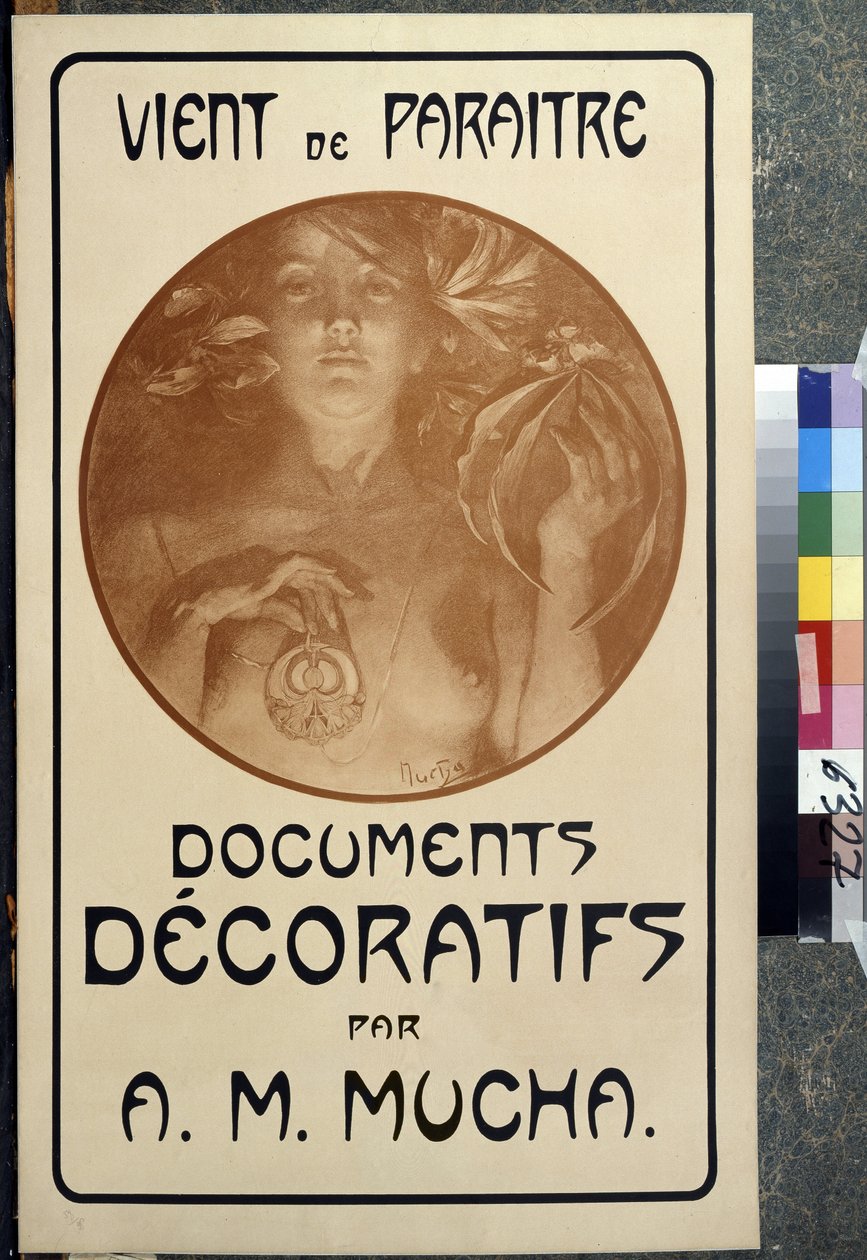 ""Decorative Documents by A. M. Mucha."" adlı monografinin reklamı Alfons Maria Mucha