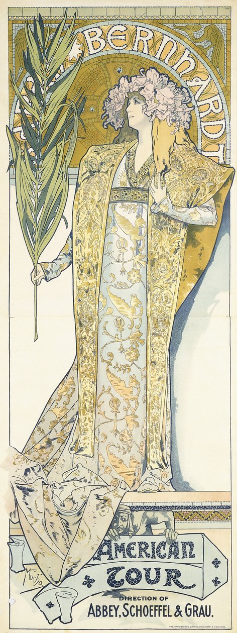 Sarah Bernhardt, Amerikan Turu, 1895 by Alphonse Mucha