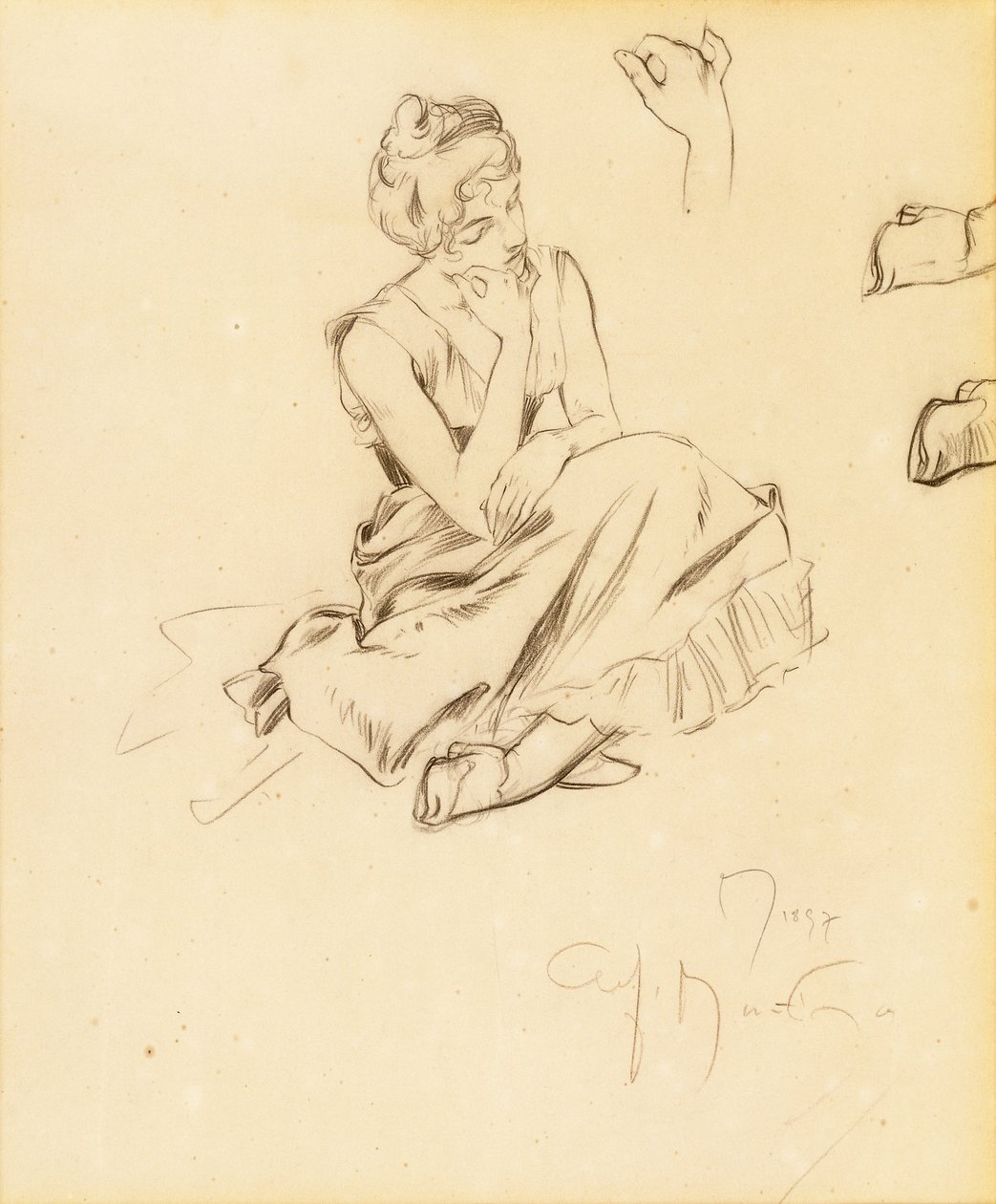Oturan Bir Kadının İncelenmesi, 1897 by Alphonse Mucha