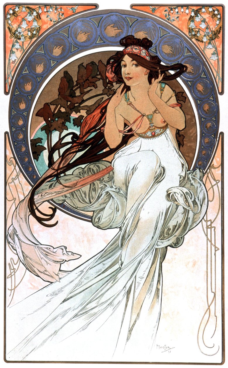 Müzik Alegorisi, baskı 1898 by Alphonse Marie Mucha