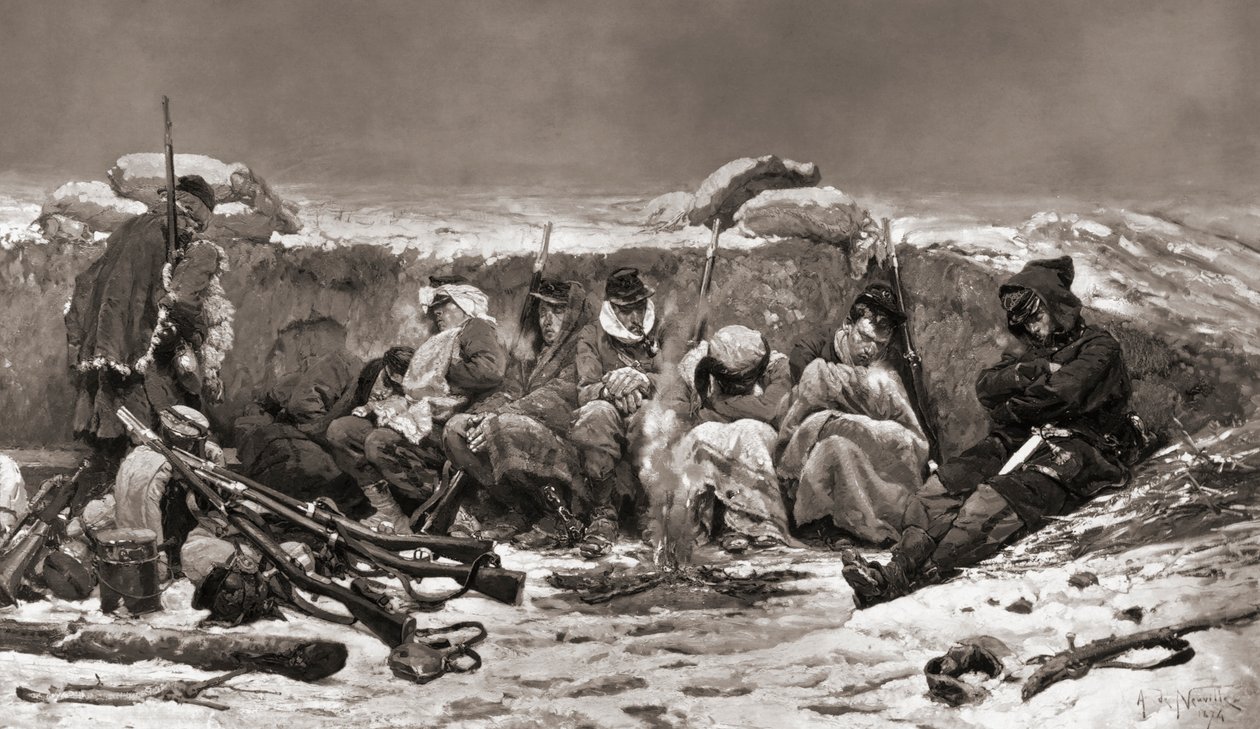 Fransız askerleri siperde. Paris kuşatması. Franco-Prusya Savaşı by Alphonse Marie de (after) Neuville