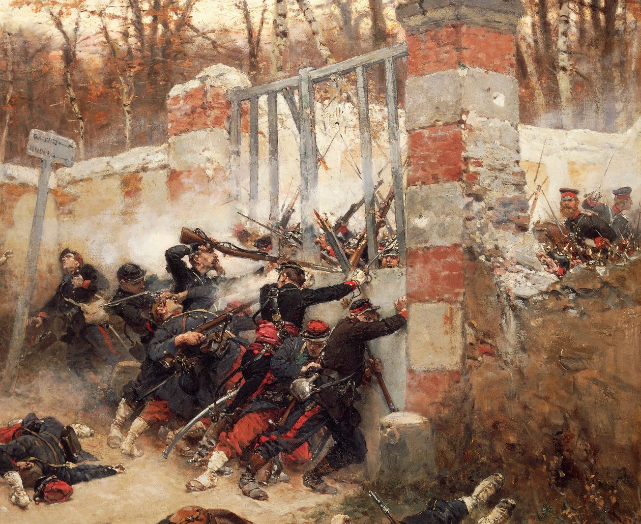 Longboyau'nun kapısının savunması, Buzenval şatosu, 21 Ekim by Alphonse Marie de Neuville