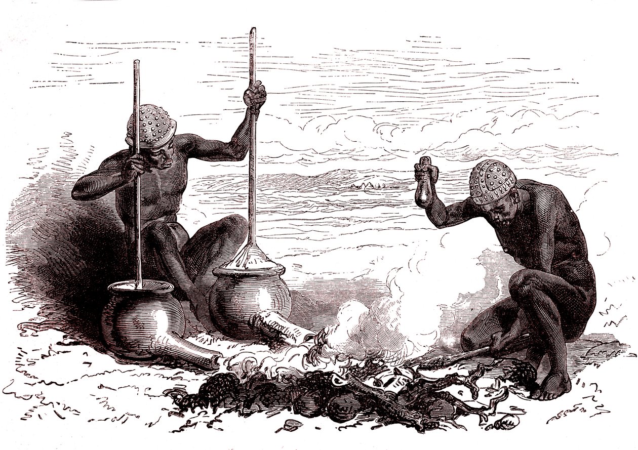 Latuka kabilesinden yerli demirciler. Güney Sudan by Alphonse Marie de Neuville