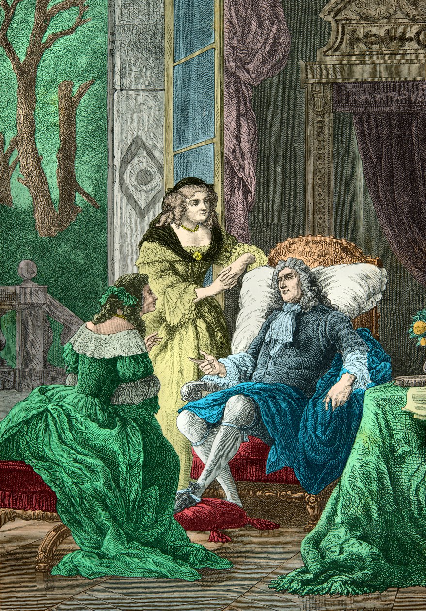 Duc de La Rochefoucauld, Madame de Sevigne ve Madame de La Fayette ile sohbet ederken (Gravür) by Alphonse Marie de Neuville