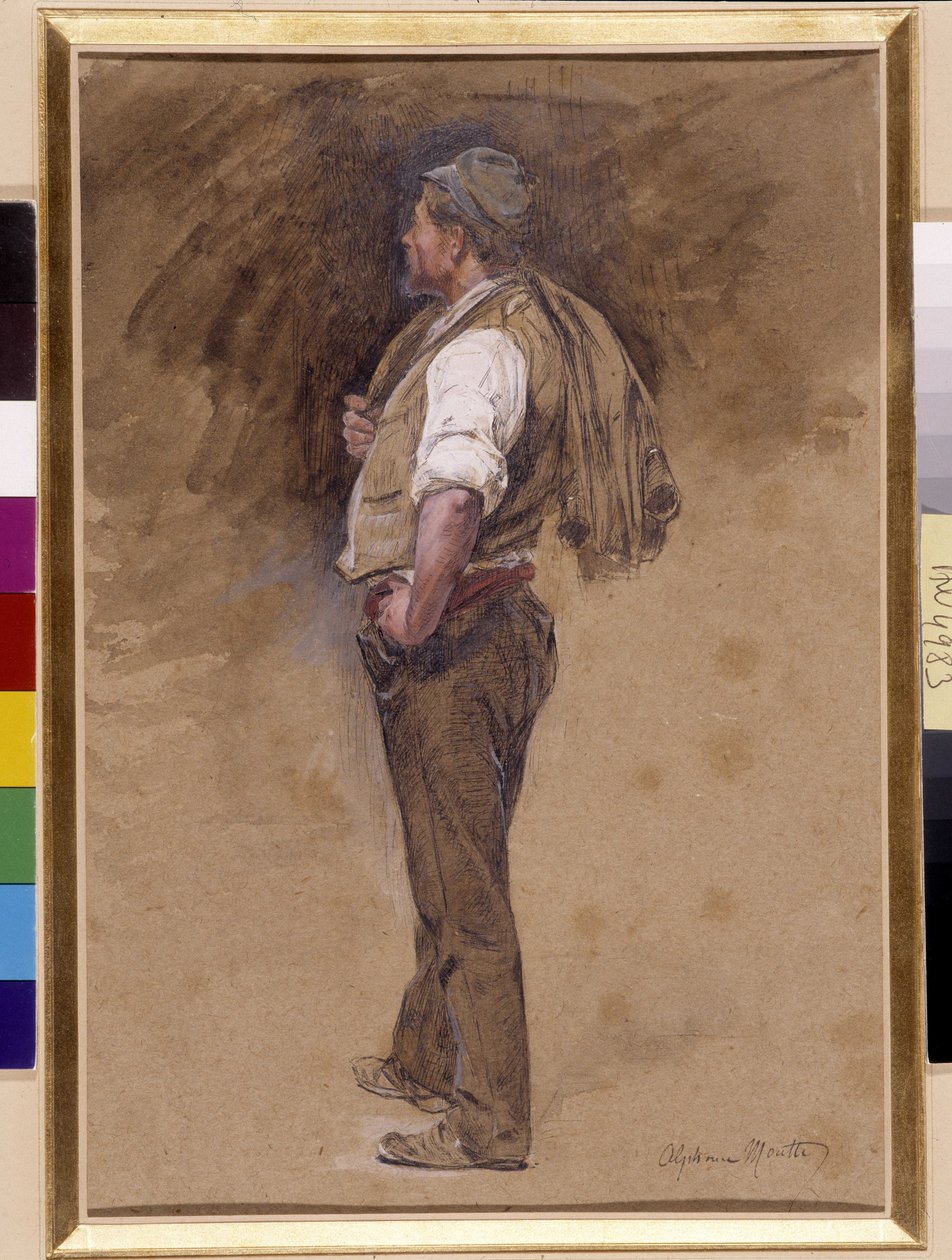 Çiftçinin başında ceket var. Alphonse Moutte (1840-1913) tarafından yapılan resim, Mansiyon zorunlu: Koleksiyon temeli Provence, Marsilya (Dim olarak cm 27x18) by Alphonse Moutte