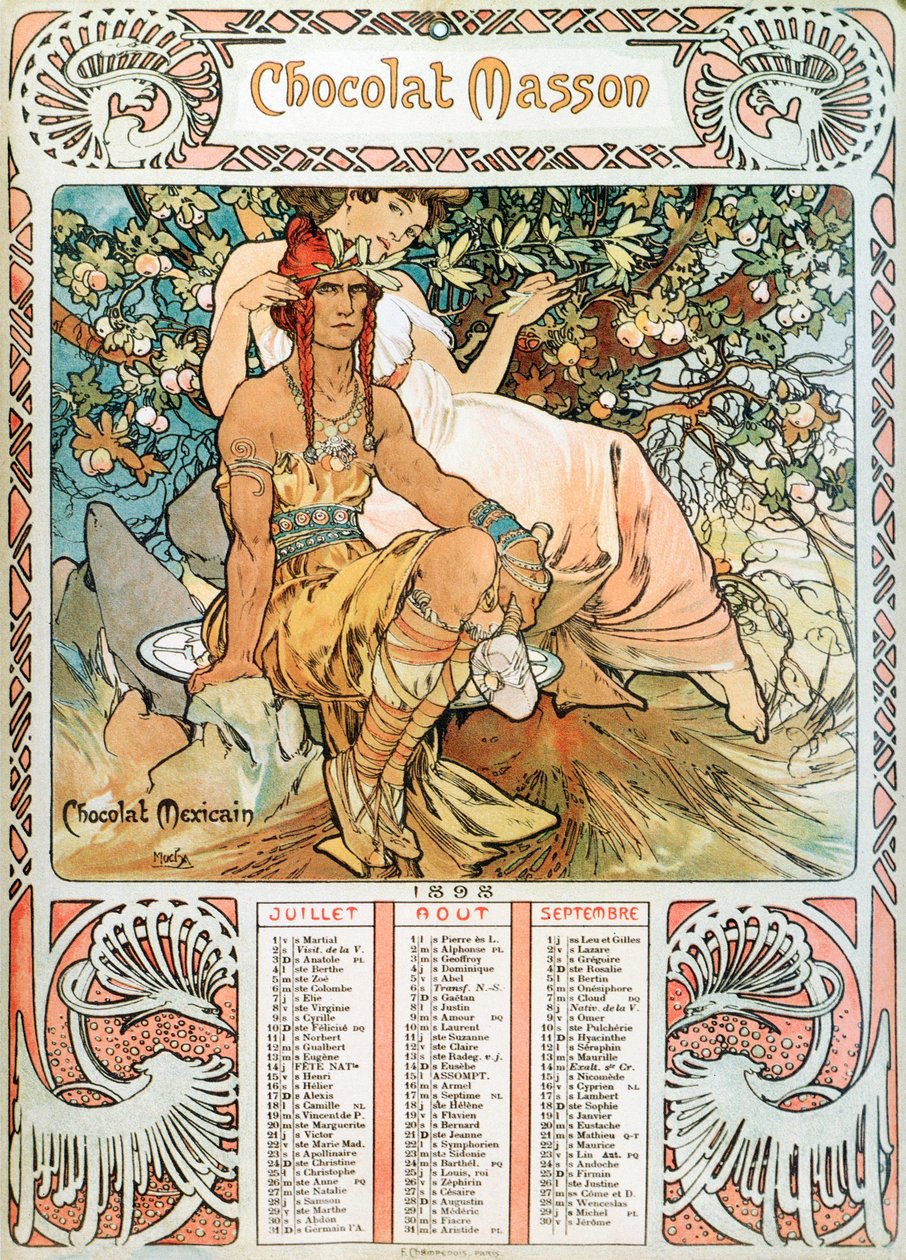 1898 yılının Yetişkin Takvimi sayfası Alphonse Mucha