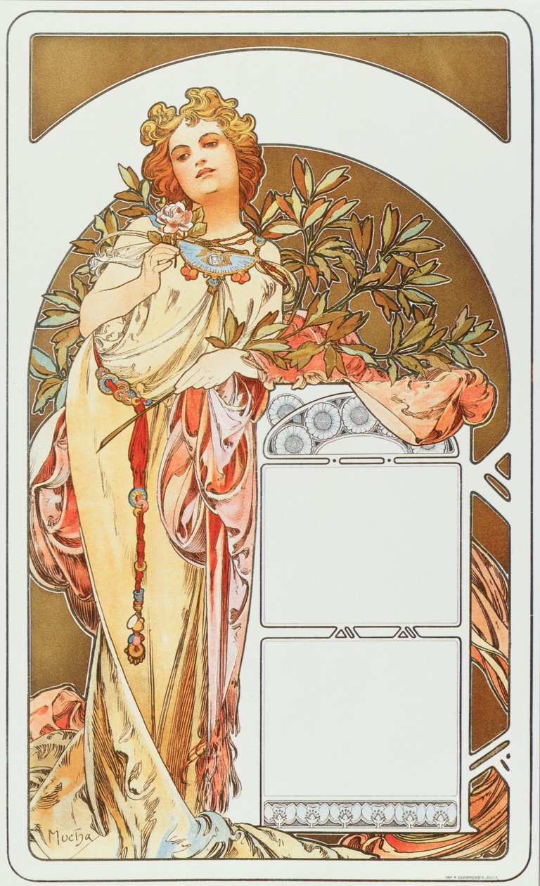 Alphonse Mucha (1860-1939) 1898 takvimi için reklam afişi - Dim 31x51 cm Alphonse Mucha takvimi için reklam afişi, 1898 - Özel koleksiyon by Alphonse Mucha