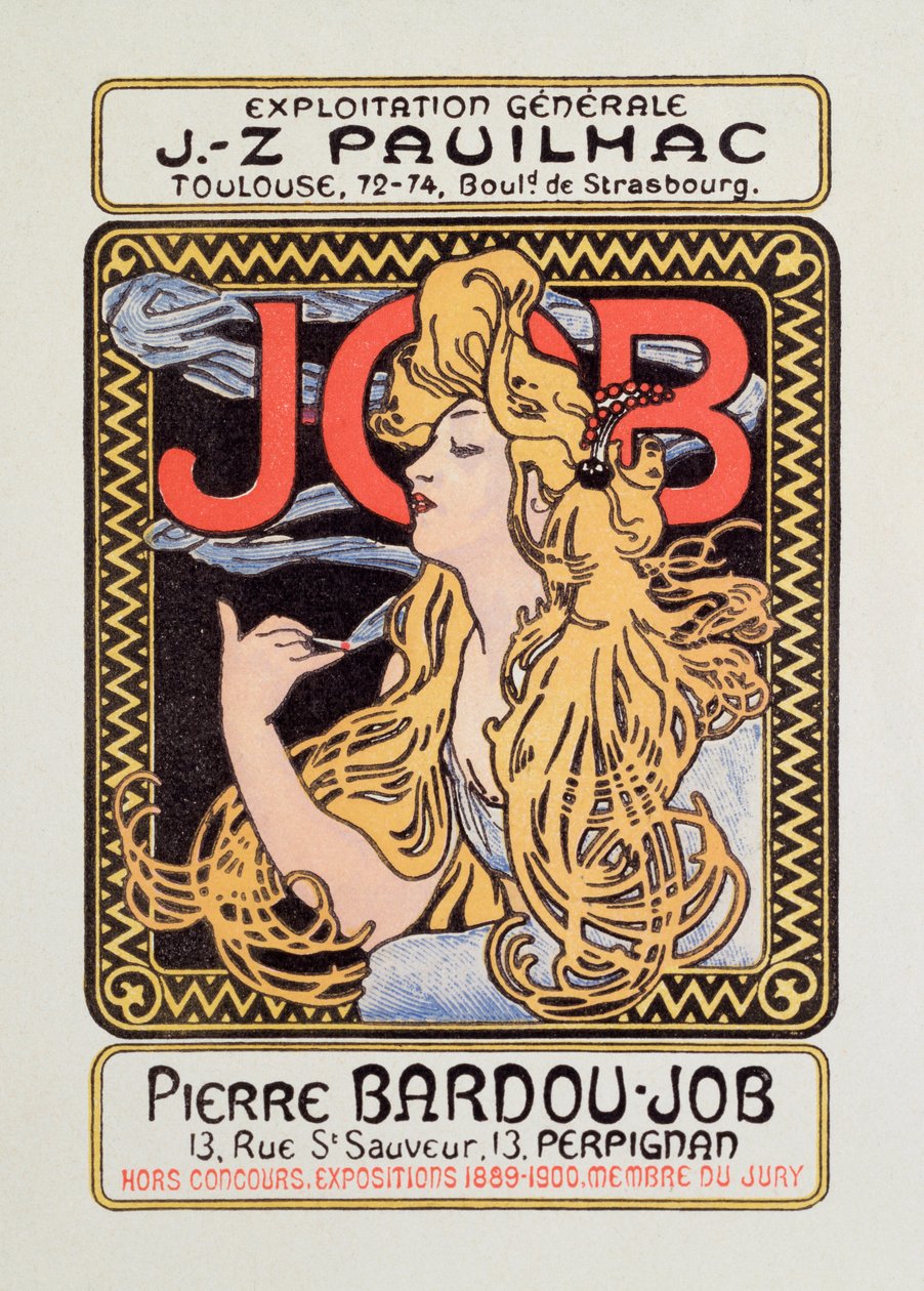 Sigara kağıdı reklam afişi Alphonse Mucha (1860-1939) tarafından oluşturulmuştur 1900 - Güneş 12x8 cm Sigara kağıdı için reklam afişi İş Alphonse Mucha tarafından yayınlanmıştır, 1900 - Özel koleksiyon by Alphonse Mucha