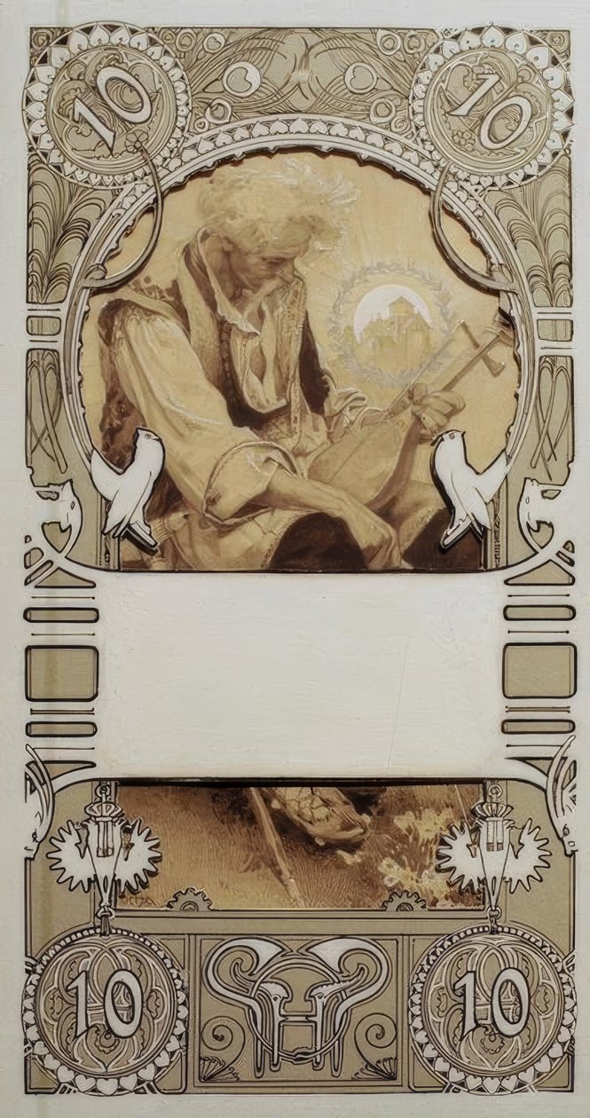 İki parça halinde posta pulu tasarımı by Alphonse Mucha