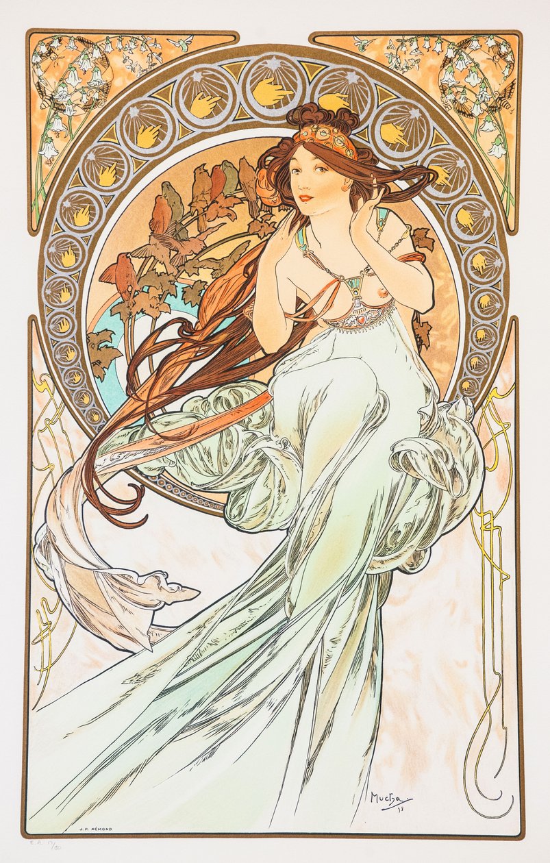 La Musica The Arts dizisinden, 1898. by Alphonse Mucha