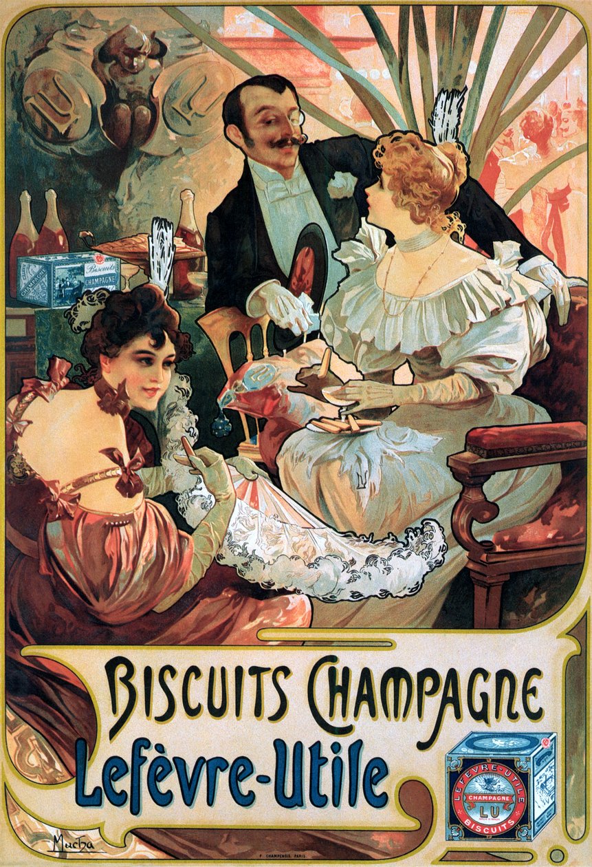 Poster reklam Biscuits Champagne Lefèvre-Utile by Alphonse Mucha