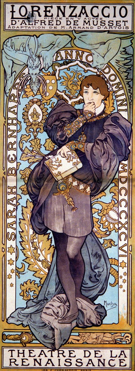 Lorenzaccio Alfred de Musset için poster, Sarah Bernhardt ile, Paris, 1896 by Alphonse Mucha