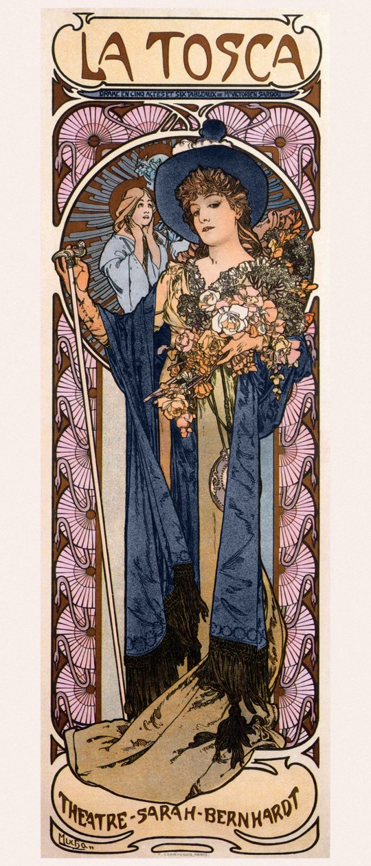 Sarah Bernhardt ile Tosca Posteri, 1899 by Alphonse Mucha