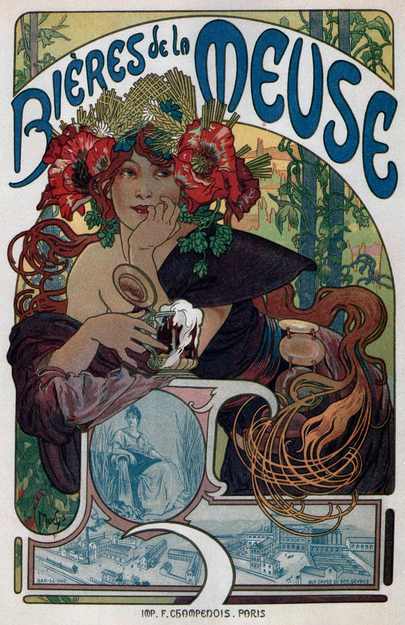 Meuse Biraları için Poster, 1897 by Alphonse Mucha