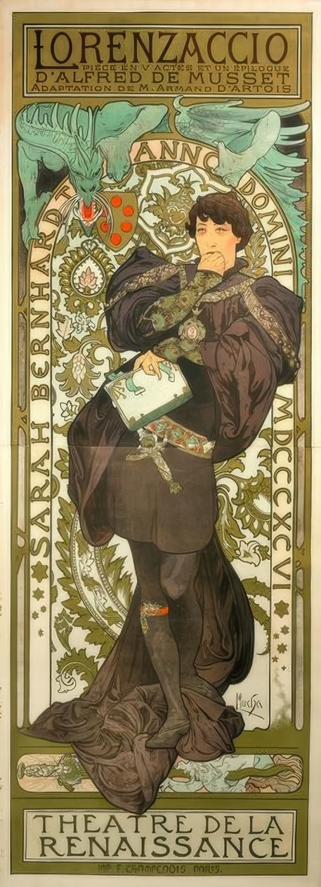 Sarah Bernhardt ve Lorenzaccio by Alphonse Mucha