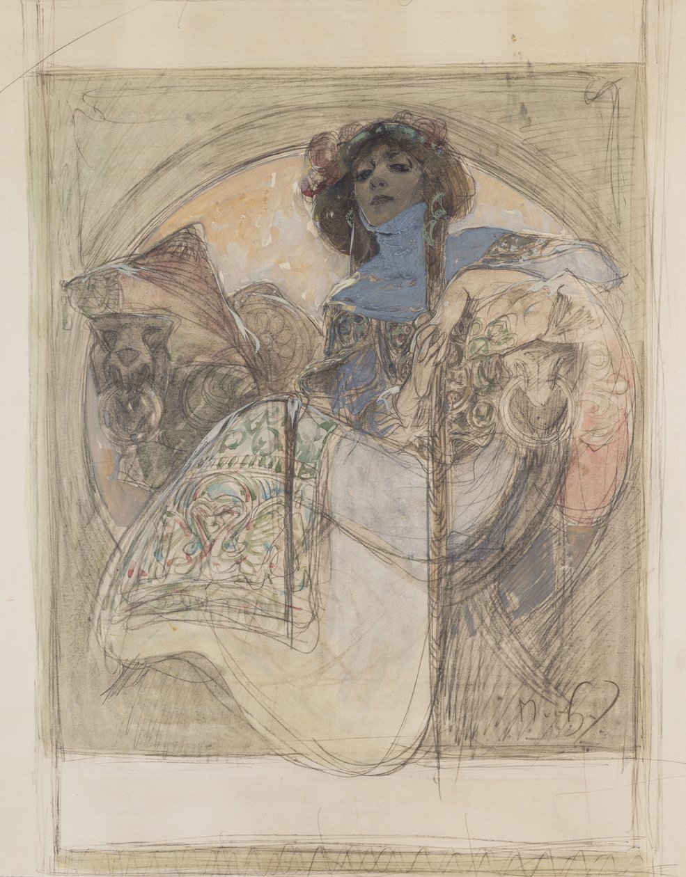 Oturan Kadın - bir poster için çalışma, 1897 by Alphonse Mucha