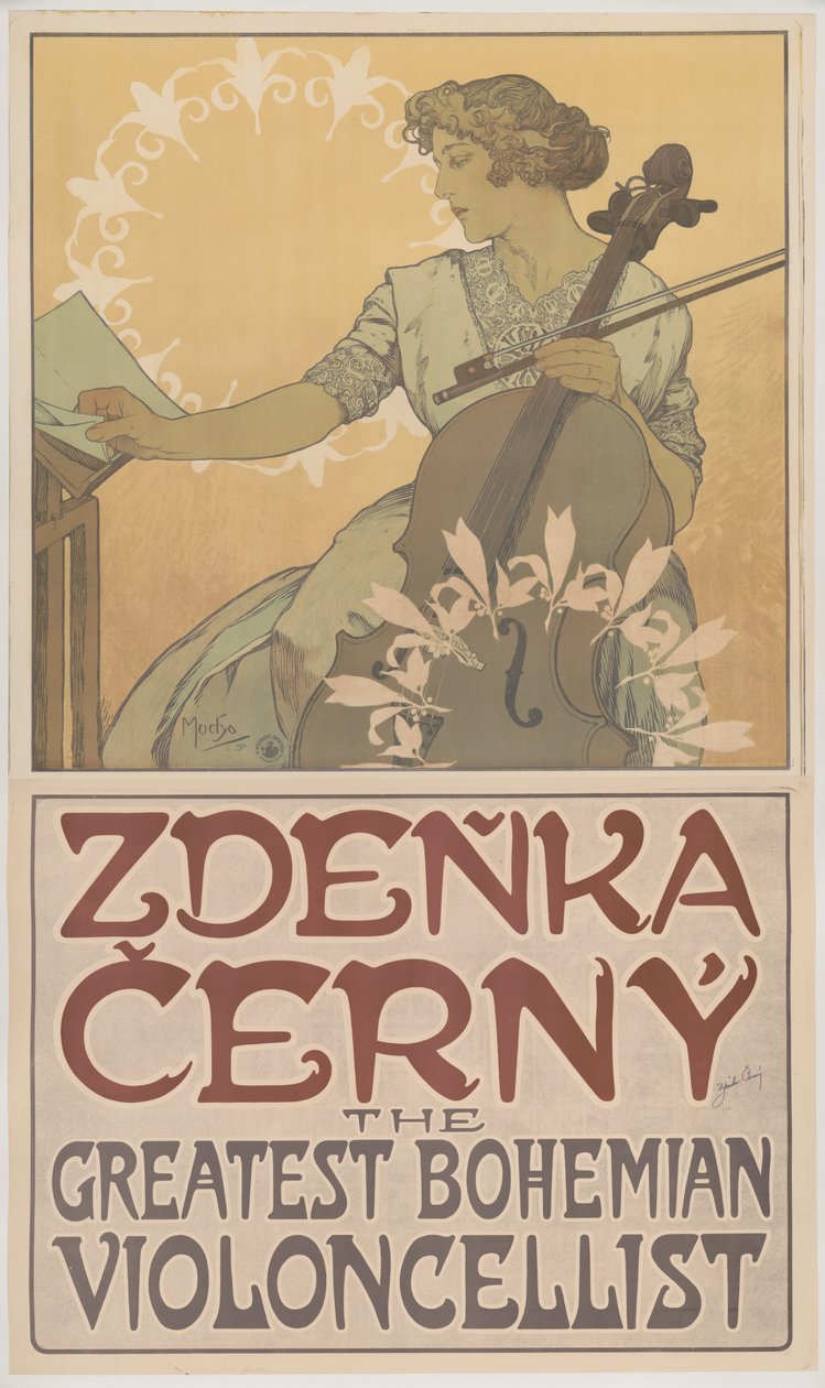 Zde? Ka? Erný, en büyük bohem çellist, 1913 by Alphonse Mucha
