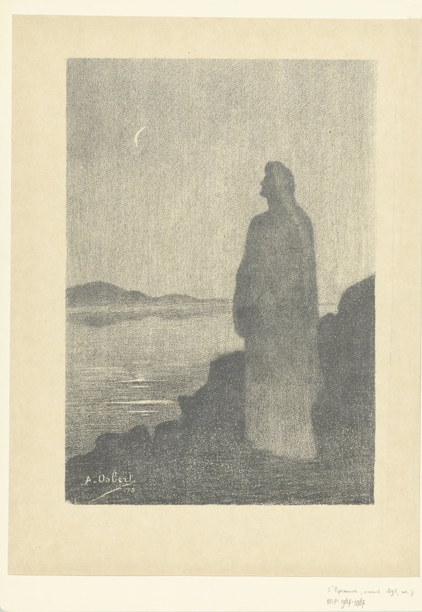 Sahilde duran kadın aya bakıyor Gece rüyasında Rêverie dans la nuit L'Epreuve (dizi adı) by Alphonse Osbert