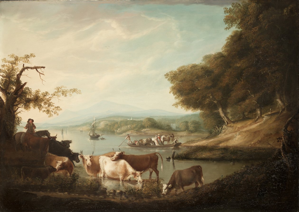 Sakin Bir Sulama Yeri--Sığırlarla Kapsamlı ve Sınırsız Sahne, 1816 by Alvan Fisher