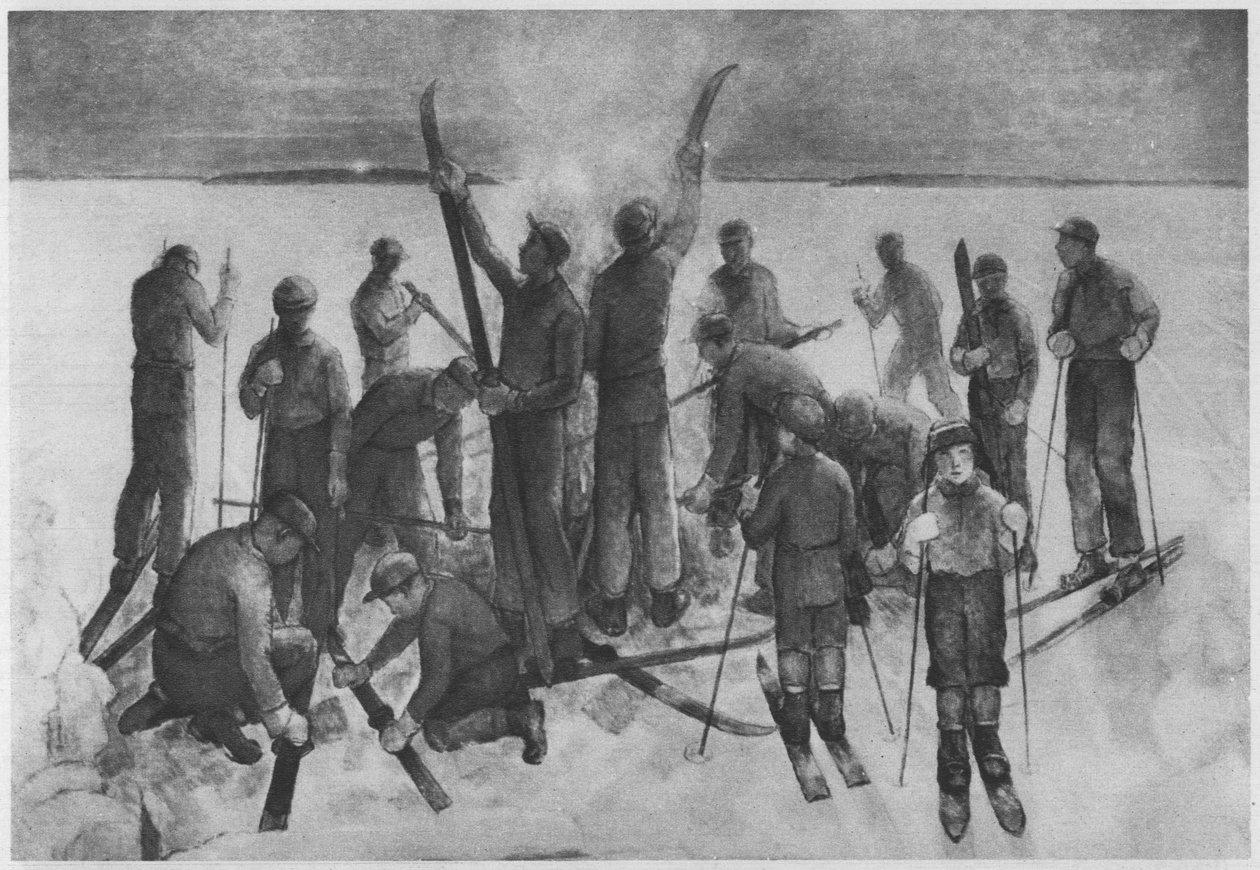 Okul çocukları için kayak gezisi. Kaynaklara göre açıklama İngilizce: Kayak - Fince by Alvar Cawén