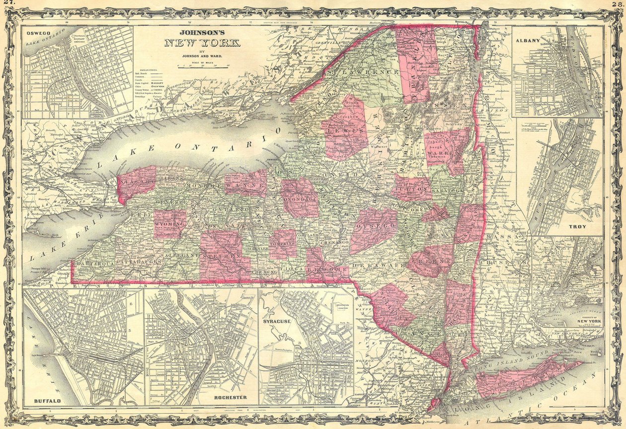 New York Eyaleti Johnsons Haritası by Alvin Jewett Johnson