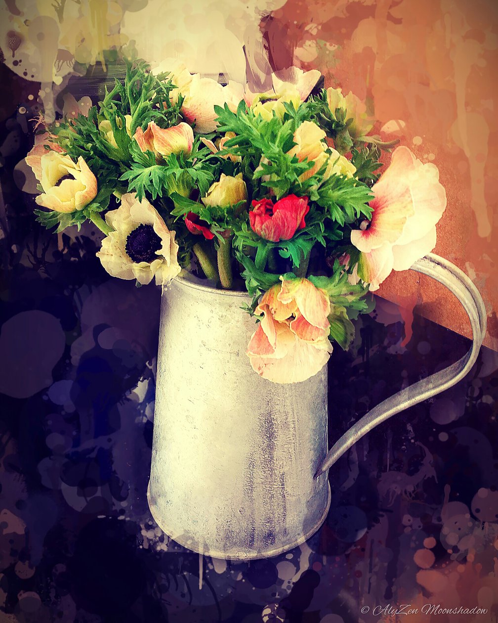Anemones in Jug, 2014, (digital mixed media phoneography) by AlyZen Moonshadow