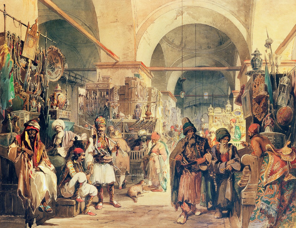 Bir Türk Çarşısı, 1854 (kağıt üzerine kalem ve wc) by Amadeo Preziosi