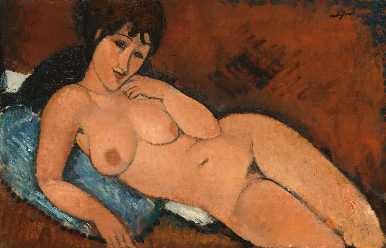 Mavi Bir Yastıkta Çıplak, 1917. by Amedeo Modigliani