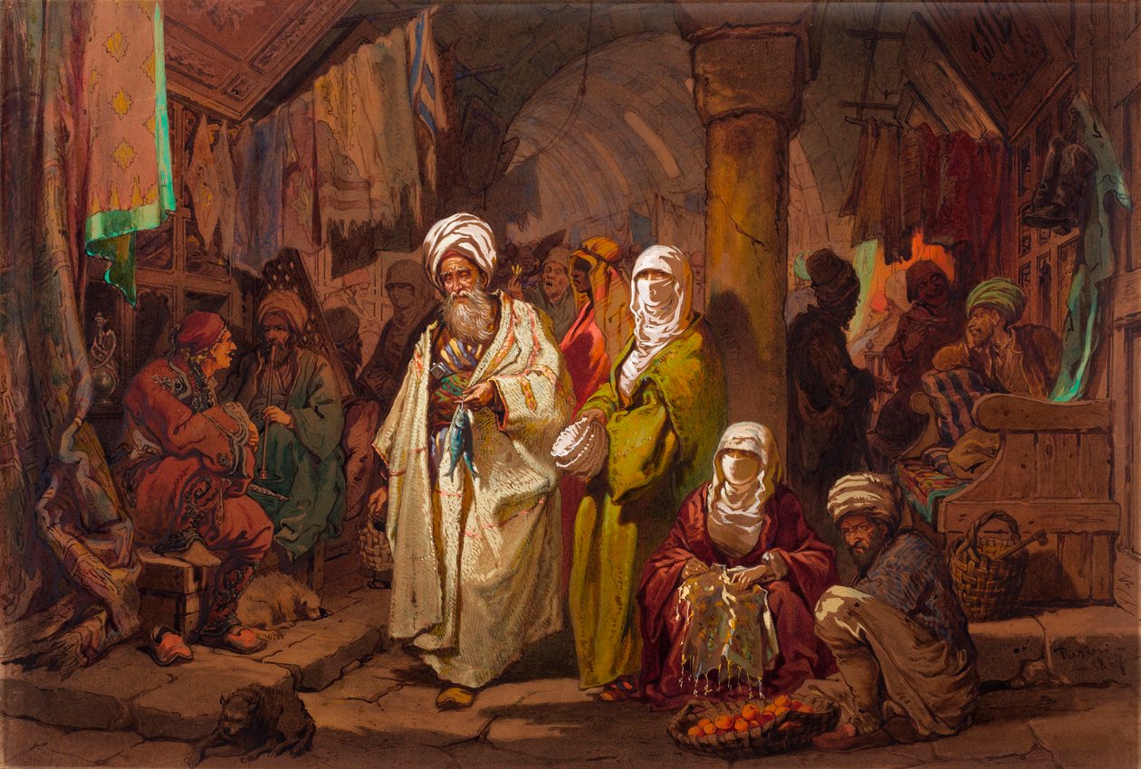 Büyük Çarşı (çarşı,marş doğu) - Kapalıçarşı - Yazan Amedeo Preziosi (1816-1882) Kağıt üzerine suluboya (45,5x67cm) - Pera Müzesi, İstanbul by Amadeo Preziosi