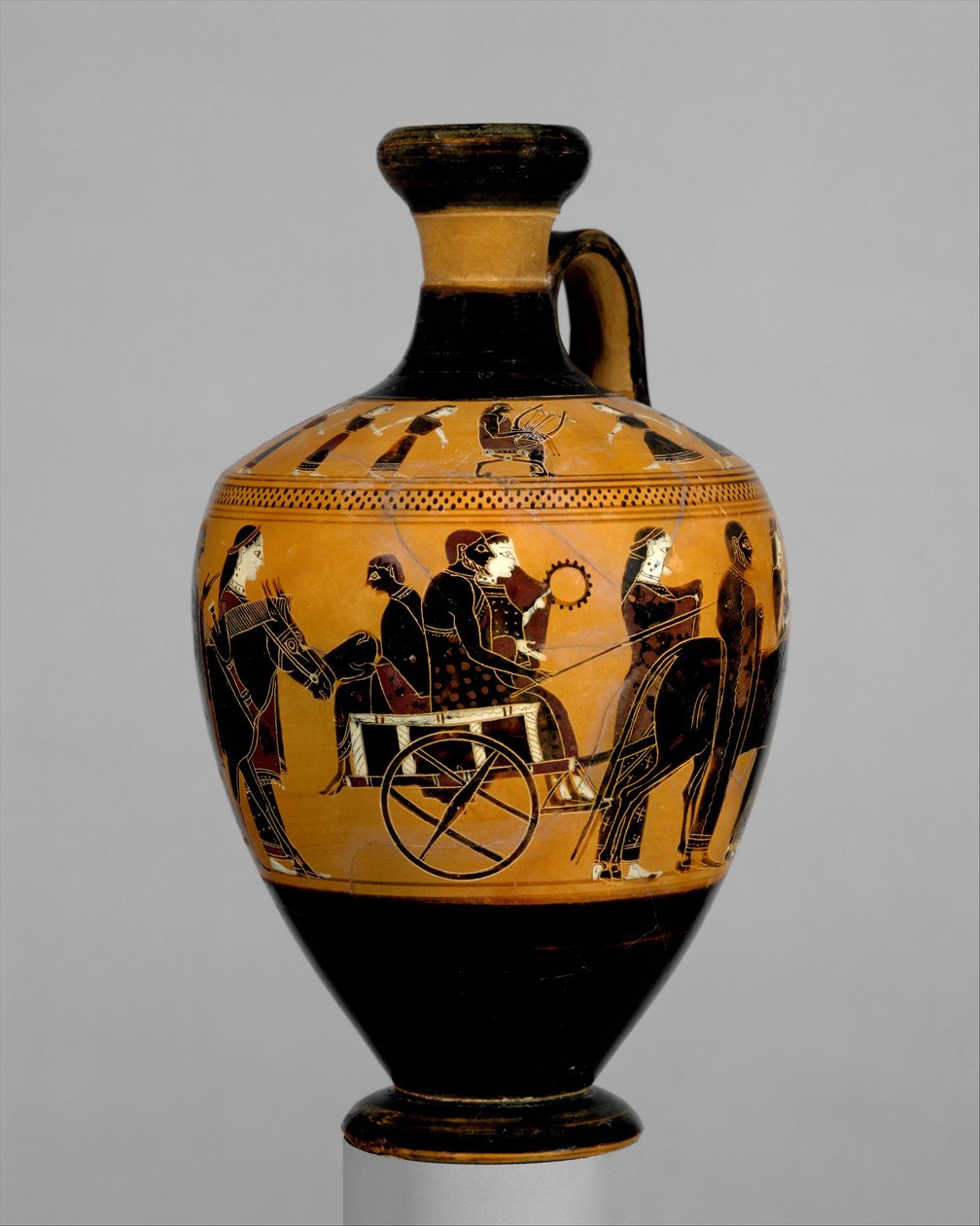 Pişmiş toprak lekythos, yaklaşık MÖ 550–530 (pişmiş toprak) by Amasis Painter