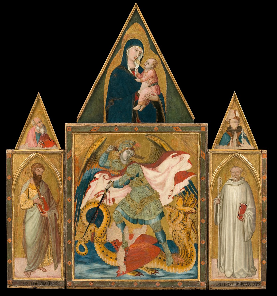 Ambrogio Lorenzetti - Rofeno Manastırı Poliptych. Aziz Bartholomew arasında Ejderhayı öldüren Başmelek Aziz Michael by Ambrogio Lorenzetti