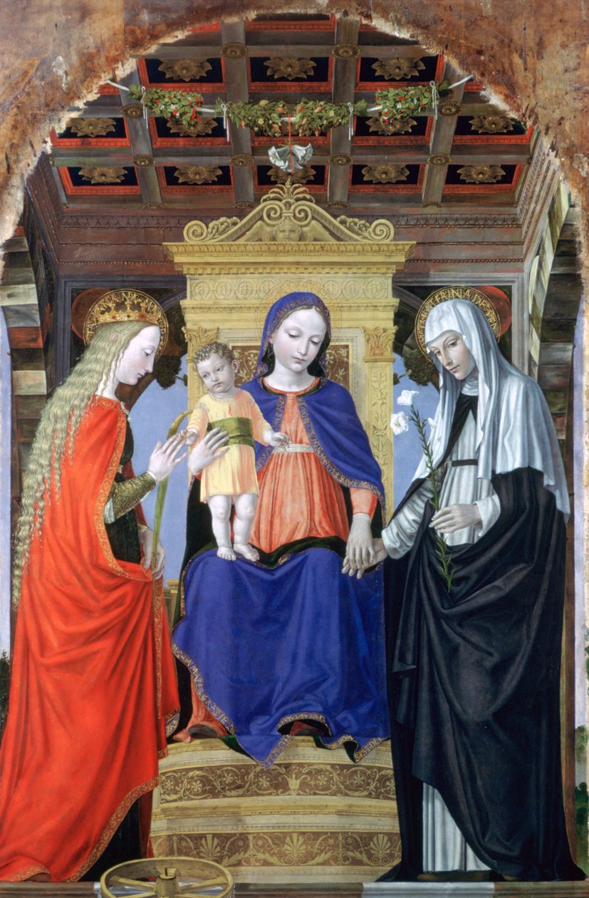 İskenderiyeli Aziz Catherine ve Sienalı Aziz Catherine ile Bakire ve Çocuk, c1490 by Ambrogio Bergognone