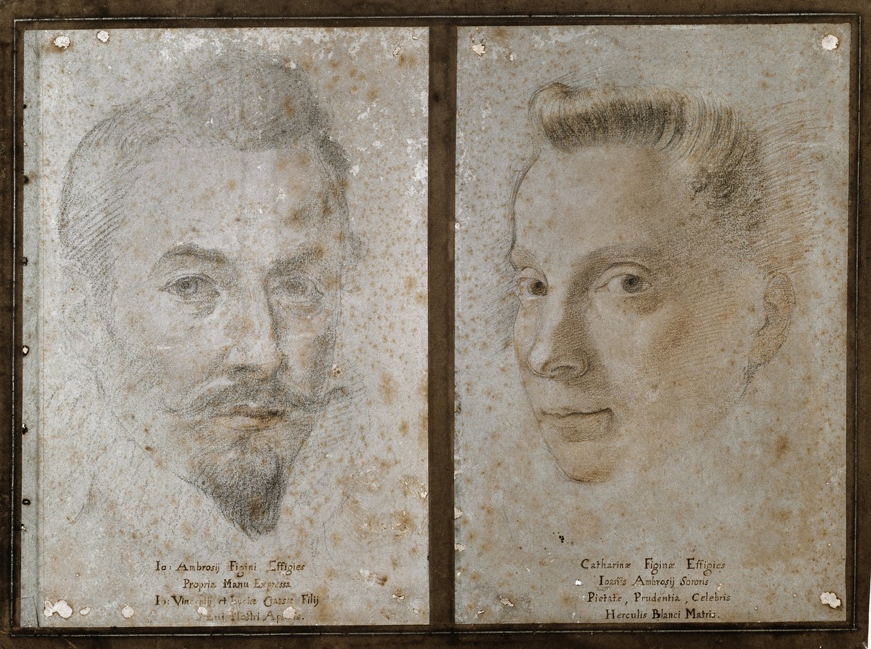 Ressamın kız kardeşinin otoportresi ve portresi (Çizim by Ambrogio Giovanni Figino