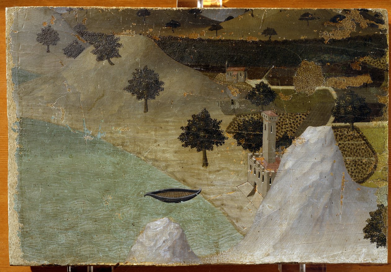 Gölün Kenarında Duran Bir Kale - panelde tempera by Ambrogio Lorenzetti