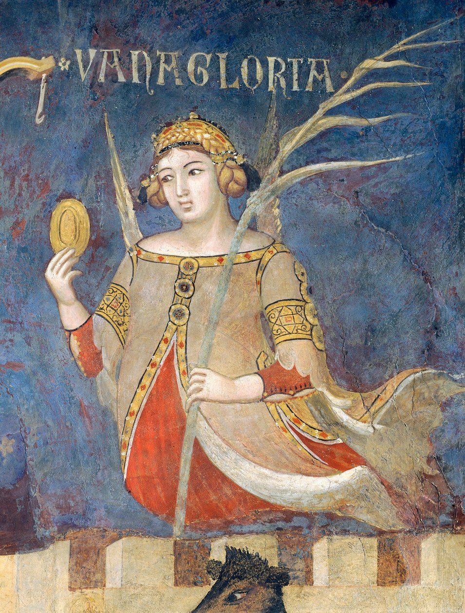Kötü Yönetim Alegorisi, kendini beğenmişlik, alegoriden detay ve iyi ve kötü yönetimin kasaba ve kırdaki etkileri by Ambrogio Lorenzetti