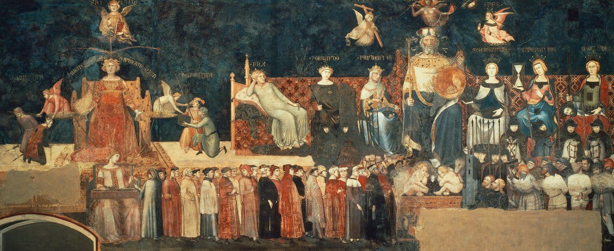 İyi Yönetim Alegorisi, Alegoriden detay ve iyi ve kötü yönetimin kasaba ve kırdaki etkileri by Ambrogio Lorenzetti