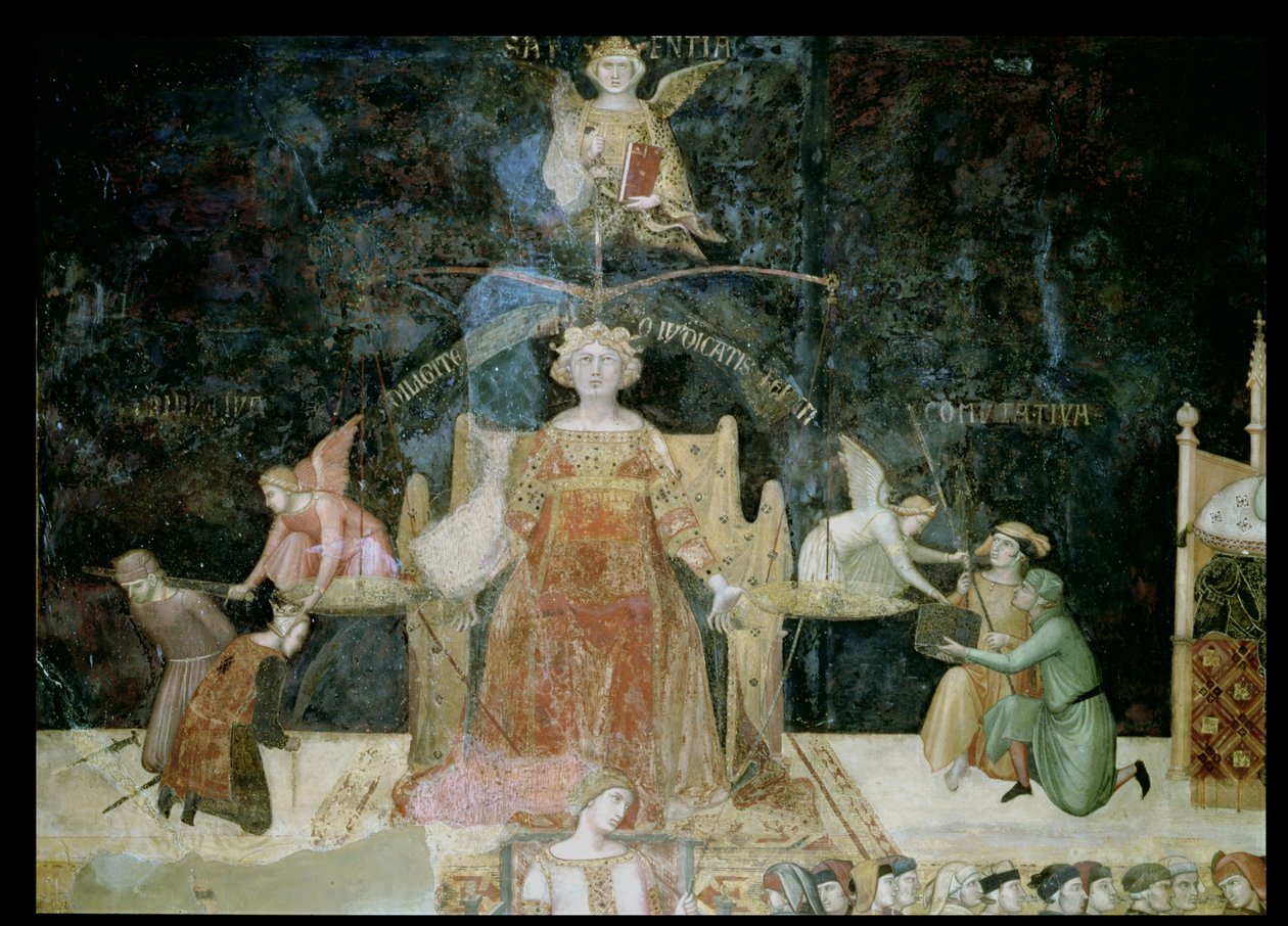 İyi Yönetim Alegorisi, Bilgelikten ilham alan Adalet detayı, 1338-40 by Ambrogio Lorenzetti