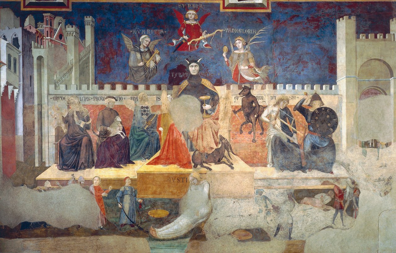 Kötü hükümet alegorisi, İyi ve Kötü Hükümet Alegorilerinden ayrıntılar ve bunların kasaba ve kırsal alan üzerindeki etkileri by Ambrogio Lorenzetti