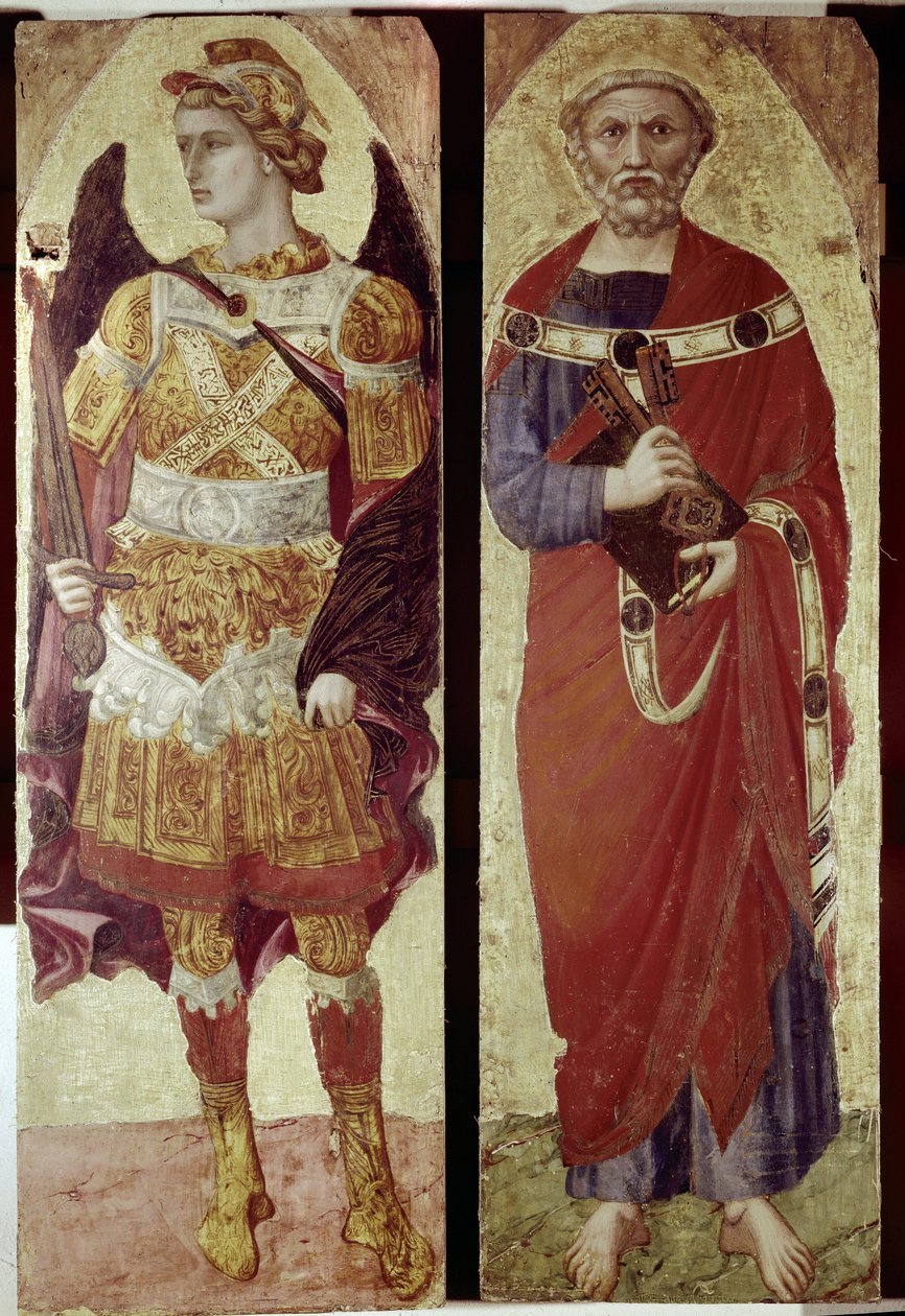 Başmelek Mikail ve Aziz Peter, bir poliptik detayı (ahşap üzerine tempera) by Ambrogio Lorenzetti